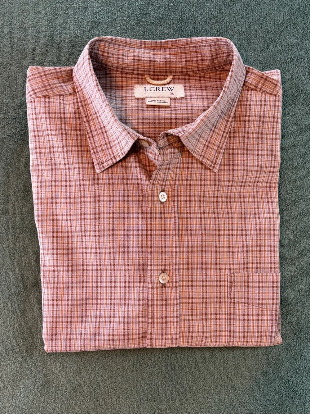 J. Crew Men's Tan/Brown Plaid Short-Sleeve Button-Down Y2K Shirt, Size:XL (6527)